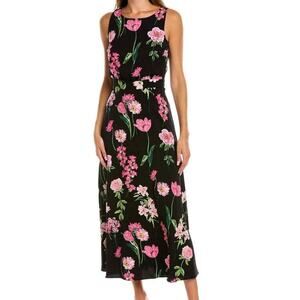 Karl Lagerfeld Paris Black Floral Midi Dress Med 90's minimalist floral chic